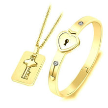 Load image into Gallery viewer, Valentine's Day Bracelet Necklace Heart Shape Concentric Lock Key Couple Sets - GoHappyShopin