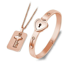Load image into Gallery viewer, Valentine's Day Bracelet Necklace Heart Shape Concentric Lock Key Couple Sets - GoHappyShopin