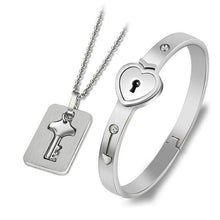 Load image into Gallery viewer, Valentine's Day Bracelet Necklace Heart Shape Concentric Lock Key Couple Sets - GoHappyShopin