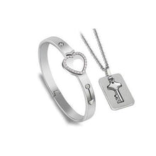 Load image into Gallery viewer, Valentine's Day Bracelet Necklace Heart Shape Concentric Lock Key Couple Sets - GoHappyShopin