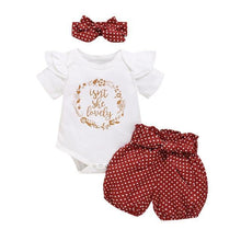 Load image into Gallery viewer, Cute Newborn Baby Girls Summer Clothes Bodysuit Romper + Headband - GoHappyShopin
