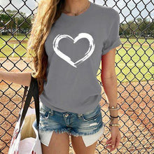 Load image into Gallery viewer, Women Heart Print Short Sleeve T shirt - GoHappyShopin