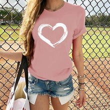 Load image into Gallery viewer, Women Heart Print Short Sleeve T shirt - GoHappyShopin