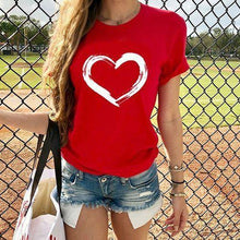 Load image into Gallery viewer, Women Heart Print Short Sleeve T shirt - GoHappyShopin