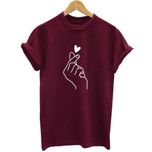 Load image into Gallery viewer, Women Heart Print Short Sleeve T shirt - GoHappyShopin