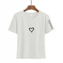 Load image into Gallery viewer, Women Heart Print Short Sleeve T shirt - GoHappyShopin