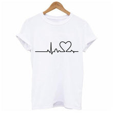 Load image into Gallery viewer, Women Heart Print Short Sleeve T shirt - GoHappyShopin