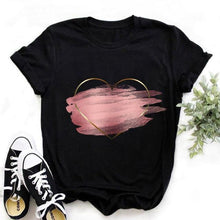 Load image into Gallery viewer, Women Heart Flower Print Short Sleeve T-shirt - GoHappyShopin