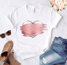 Load image into Gallery viewer, Women Heart Flower Print Short Sleeve T-shirt - GoHappyShopin