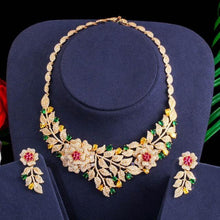 Load image into Gallery viewer, High Quality African Nigerican Cubic Zirconia Big Rose Flower Wedding Necklace - GoHappyShopin
