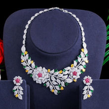 Load image into Gallery viewer, High Quality African Nigerican Cubic Zirconia Big Rose Flower Wedding Necklace - GoHappyShopin
