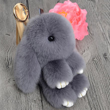 Load image into Gallery viewer, Cute Fluffy Real Rabbit Pompon Bunny Keychain - GoHappyShopin
