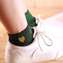 Load image into Gallery viewer, Cute Embroidery Gold Heart Love Glitter Women Socks - GoHappyShopin
