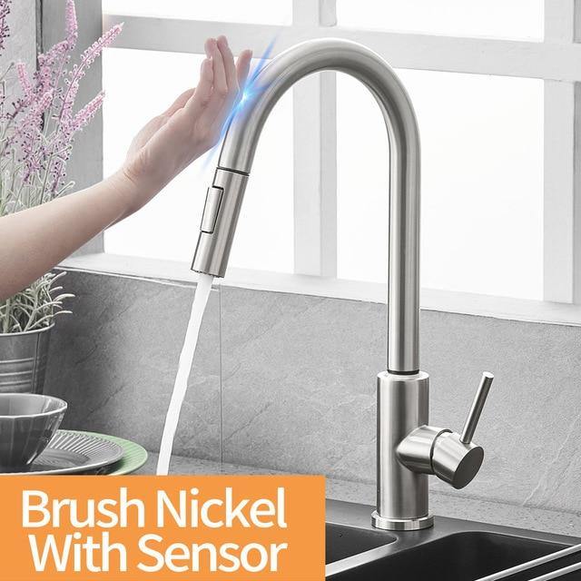 Smart Kitchen Faucets Sensor With Pull-Out Hot and Cold Water Switch Mixer Tap - GoHappyShopin