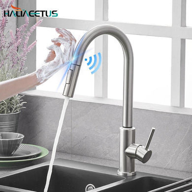 Smart Kitchen Faucets Sensor With Pull-Out Hot and Cold Water Switch Mixer Tap - GoHappyShopin