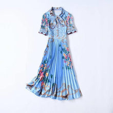Load image into Gallery viewer, Women Fashion Midi Dress Lace Patchwork Floral Print Vintage Pleated Dress 2021 - GoHappyShopin
