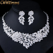 Load image into Gallery viewer, Women Statement Big Flower Leaf Drop Cubic Costume Necklace - GoHappyShopin
