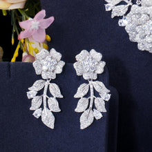 Load image into Gallery viewer, Women Statement Big Flower Leaf Drop Cubic Costume Necklace - GoHappyShopin
