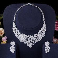 Load image into Gallery viewer, Women Statement Big Flower Leaf Drop Cubic Costume Necklace - GoHappyShopin
