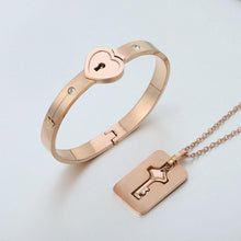 Load image into Gallery viewer, Valentine's Day Bracelet Necklace Heart Shape Concentric Lock Key Couple Sets - GoHappyShopin
