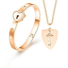 Load image into Gallery viewer, Valentine's Day Bracelet Necklace Heart Shape Concentric Lock Key Couple Sets - GoHappyShopin

