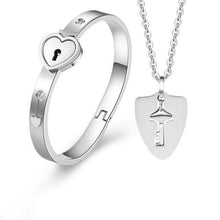 Load image into Gallery viewer, Valentine's Day Bracelet Necklace Heart Shape Concentric Lock Key Couple Sets - GoHappyShopin
