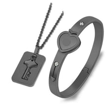 Load image into Gallery viewer, Valentine's Day Bracelet Necklace Heart Shape Concentric Lock Key Couple Sets - GoHappyShopin
