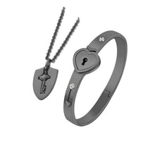 Load image into Gallery viewer, Valentine's Day Bracelet Necklace Heart Shape Concentric Lock Key Couple Sets - GoHappyShopin
