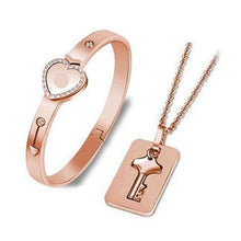 Load image into Gallery viewer, Valentine's Day Bracelet Necklace Heart Shape Concentric Lock Key Couple Sets - GoHappyShopin
