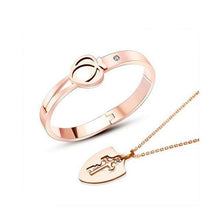 Load image into Gallery viewer, Valentine's Day Bracelet Necklace Heart Shape Concentric Lock Key Couple Sets - GoHappyShopin
