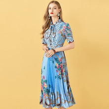 Load image into Gallery viewer, Women Fashion Midi Dress Lace Patchwork Floral Print Vintage Pleated Dress 2021 - GoHappyShopin
