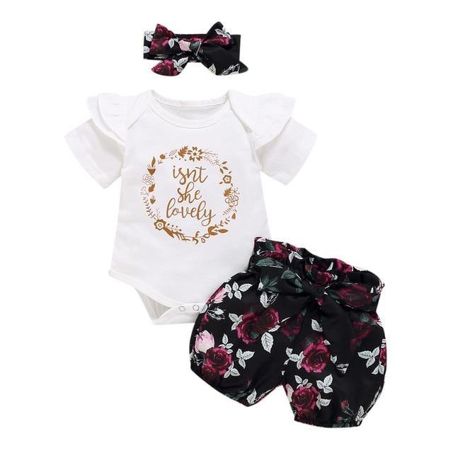 Cute Newborn Baby Girls Summer Clothes Bodysuit Romper + Headband - GoHappyShopin