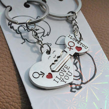 Load image into Gallery viewer, Silver Heart-shaped Couple Keychain - GoHappyShopin
