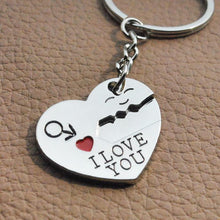 Load image into Gallery viewer, Silver Heart-shaped Couple Keychain - GoHappyShopin
