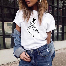 Load image into Gallery viewer, Women Heart Print Short Sleeve T shirt - GoHappyShopin
