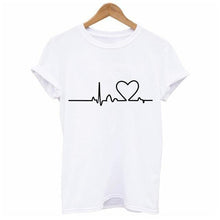 Load image into Gallery viewer, Women Heart Print Short Sleeve T shirt - GoHappyShopin
