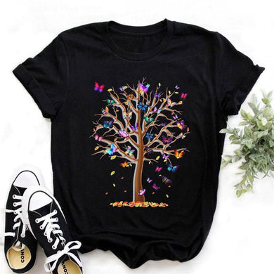 New Fashion Women Clothes Butterfly Tree T Shirt - GoHappyShopin