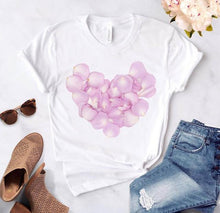 Load image into Gallery viewer, Women Heart Flower Print Short Sleeve T-shirt - GoHappyShopin
