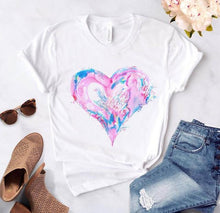 Load image into Gallery viewer, Women Heart Flower Print Short Sleeve T-shirt - GoHappyShopin
