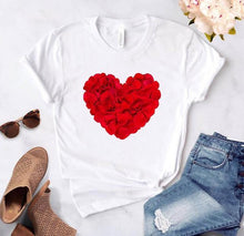 Load image into Gallery viewer, Women Heart Flower Print Short Sleeve T-shirt - GoHappyShopin
