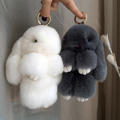 Cute Fluffy Real Rabbit Pompon Bunny Keychain - GoHappyShopin